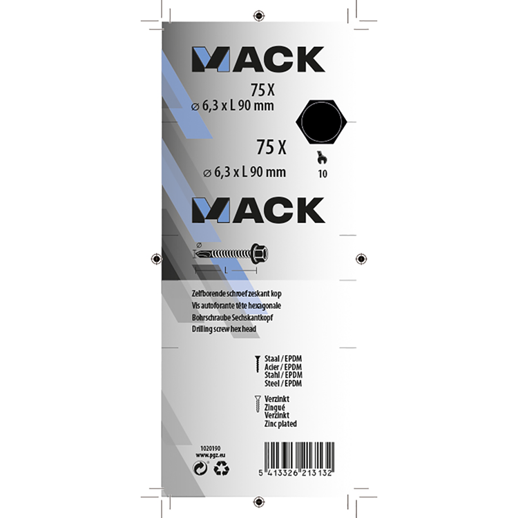 Mack 1020190 – selbstbohrende Schraube Sechskantkopf EPDM-vz 75 Stück 6,3 x 90 mm | 1 Stk
