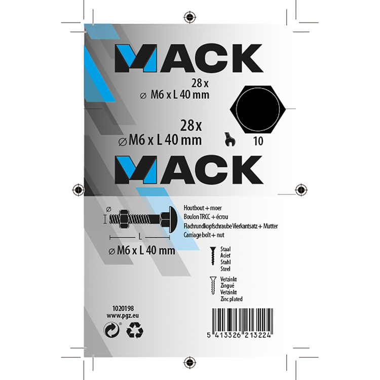 Mack 1020198 – Holzschraube + Mutter verzinkt 28 stm6 x 40 mm | 5 Stück