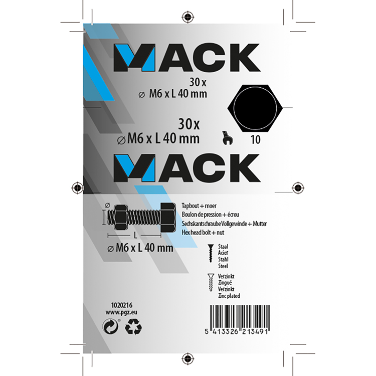 Mack 1020216 – Hahnschraube + Mutter verzinkt 30 Stück M6 x 40 mm | 5 Stück