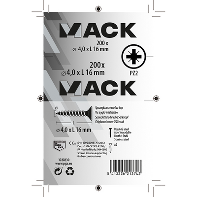 Mack 1020230 – Spanplattenschraube VZ-Kopf Edelstahl A2 200 Stück 4,0 x 16 mm | 2 Stk
