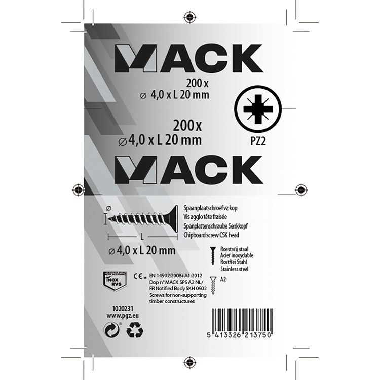 Mack 1020231 – Spanplattenschraube VZ-Kopf Edelstahl A2 200 Stück 4,0 x 20 mm | 2 Stk