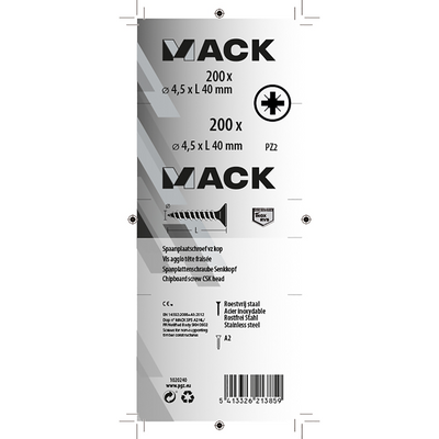 Mack 1020240 – Spanplattenschraube VZ-Kopf Edelstahl A2 200 Stück 4,5 x 40 mm | 2 Stk