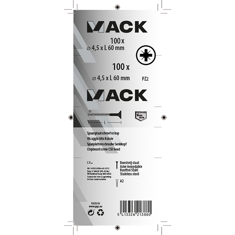 Mack 1020243 – Spanplattenschraube VZ-Kopf Edelstahl A2 100 Stück 4,5 x 60 mm | 2 Stk