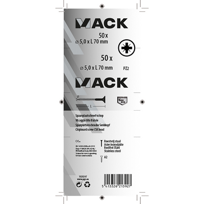 Mack 1020247 - Spanplattenschraube VZ-Kopf Edelstahl A2 50 Stück 5,0 x 70 mm | 2 Stk