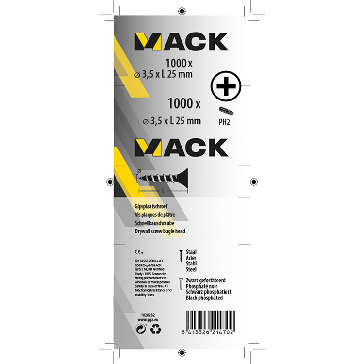 Mack 1020282 - Gipskartonschraube schwarz phosphatiert. 1000 Stück 3,5 x 25 mm | 2 Stk