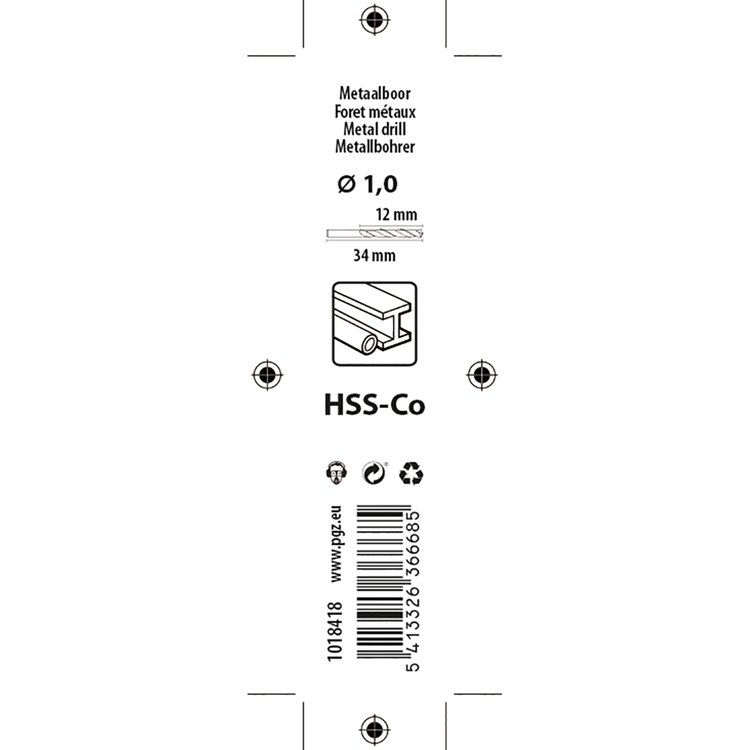 Mack 1018418 - Metallbohrer HSS CO5% DIN 338 ø 1,0 x 34 mm 2 Stück | 5 Stück