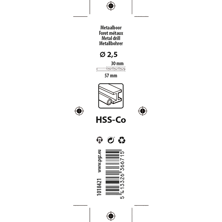 Mack 1018421 - Metallbohrer HSS CO5% DIN 338 ø 2,5 x 57 mm 2 Stück | 5 Stück