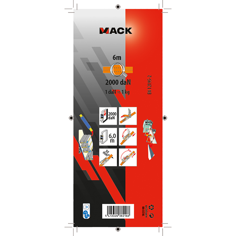 Mack 1023388 – Spanngurt PE, Ratschenspanner 35 mm – 6 m, max. 2000 kg | 5 Stück