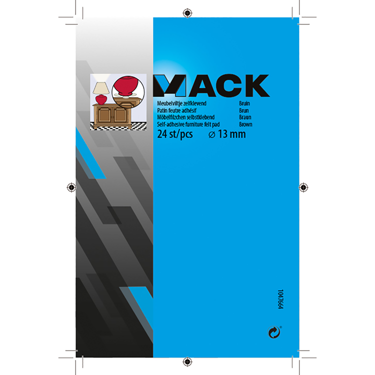 Mack 1047664 - Möbelfilz selbstklebend braun ø 13 mm 24 Stück | 12 Stück