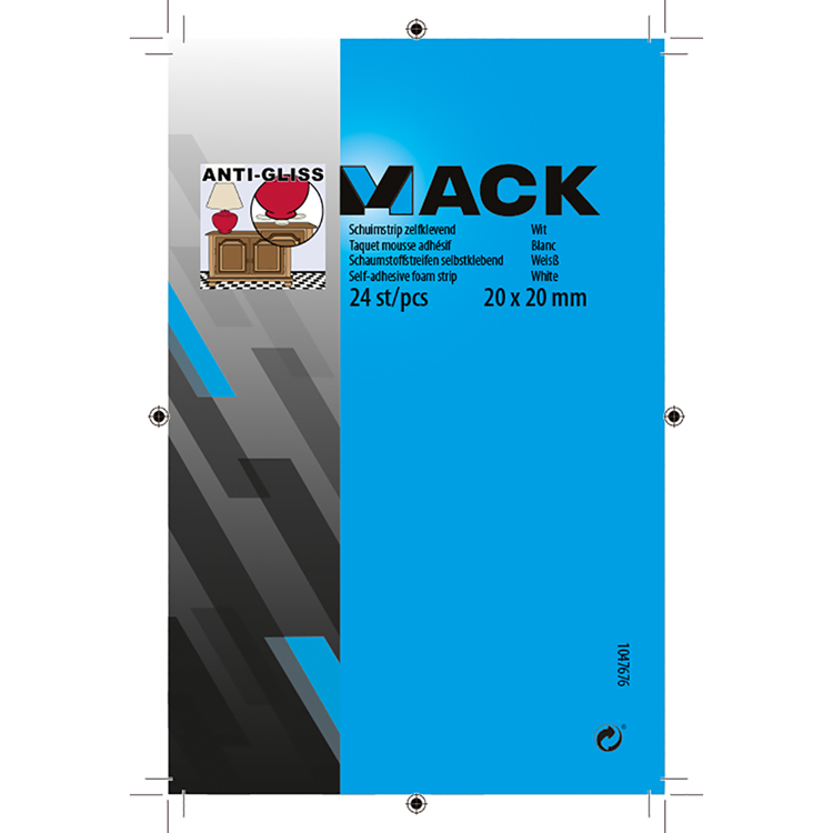Mack 1047676 - Schaumstoffstreifen selbstklebend weiß 20 x 20 mm 24 Stück | 6 Stück