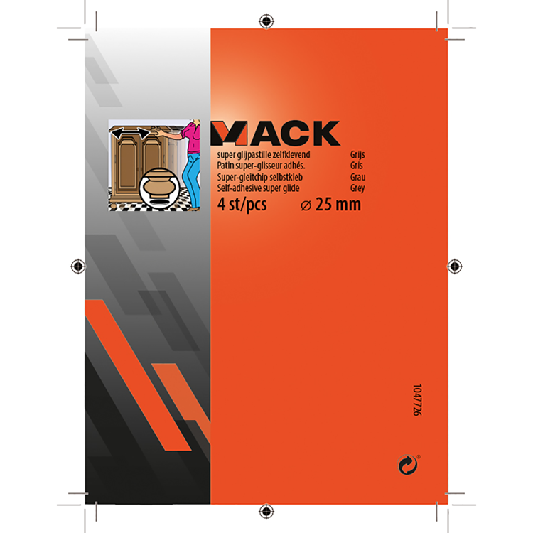 Mack 1047726 - Super-Gleitpastille selbstklebend grau ø 25 mm 4 Stück | 12 Stück