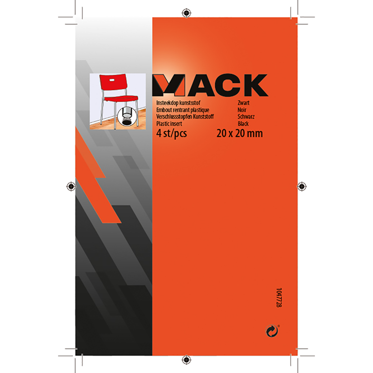 Mack 1047728 - Kunststoffstopfen schwarz 20 x 20 mm 4 Stück | 6 Stück