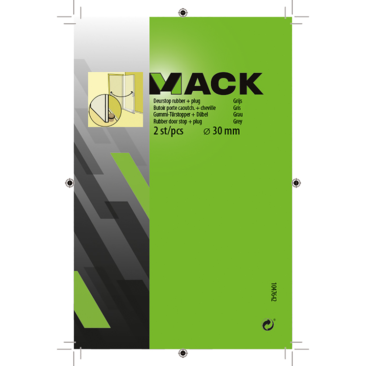 Mack 1047642 - Türstoppergummi + Stopfen grau ø 30 mm 2 Stück | 6 Stück
