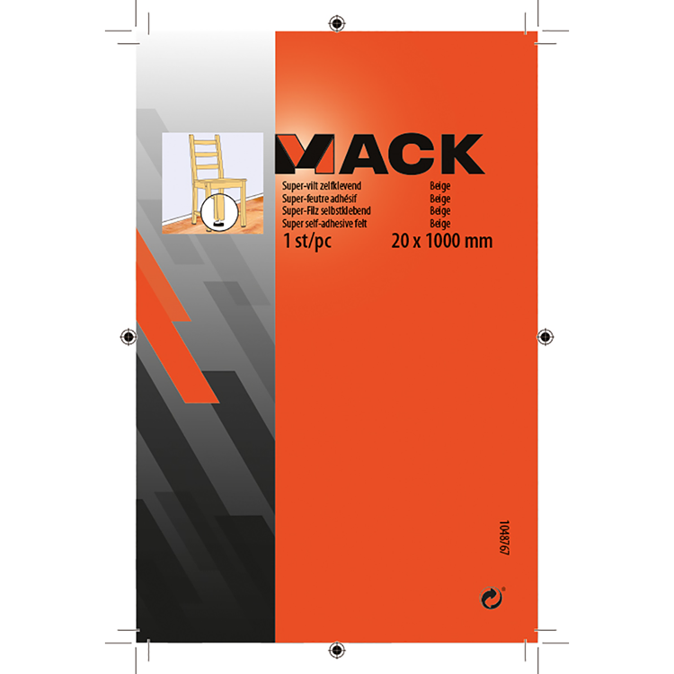 Mack 1048767 - Superfilz selbstklebend beige 20 x 1000 mm 1 Stk. | 6 Stück