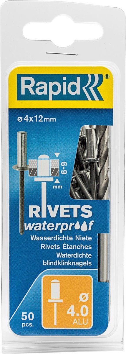 Rapid 5000400 wasserdichte Blindnieten inkl. Bohrer - Aluminium - 4x12mm (50 Stück)