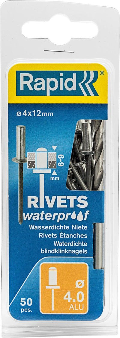 Rapid 5000400 wasserdichte Blindnieten inkl. Bohrer - Aluminium - 4x12mm (50 Stück)