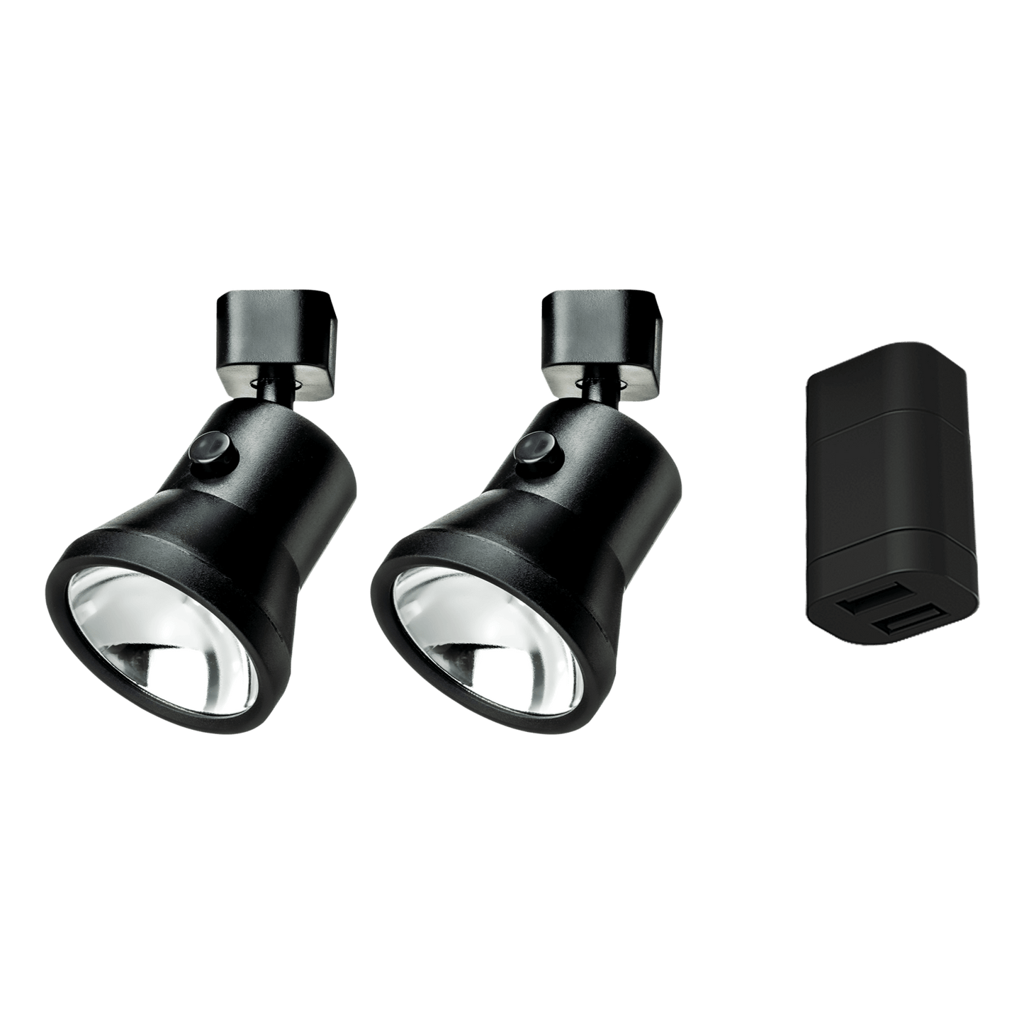 Starterset - 2x Lanciano Scheinwerfer schwarz groß + doppelter USB-A Anschluss