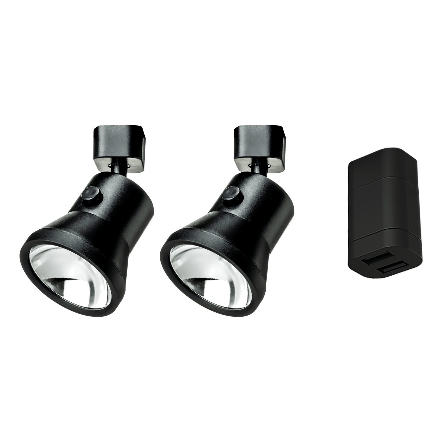 Starterset - 2x Lanciano Scheinwerfer schwarz groß + doppelter USB-A Anschluss