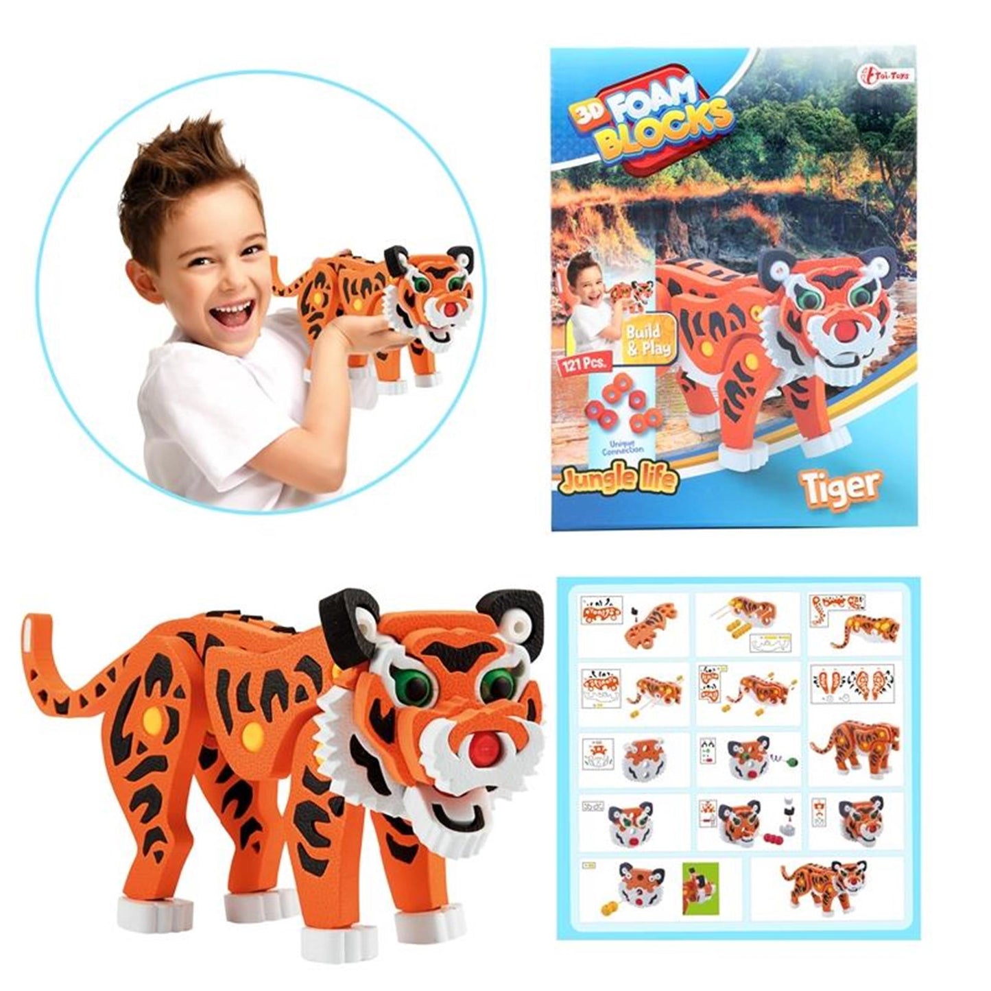 Toi-Toys Toi-Toys 3D-Puzzle Tiger Junior 31,5 cm Schaum Orange 121-Stück