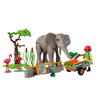 Playmobil Tiere Freunde Elefant mit Tierpfleger | Zoo-Spielzeugset mit 4 Tieren und Gehegezubehör | für Kinder ab 4 Jahren | 72068