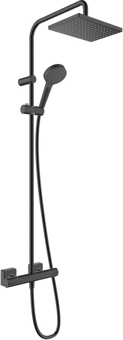 Hansgrohe Lackform - Showerpipe - 230mm Größe - 1 Strahlfunktion - mattschwarz - mit Thermostat