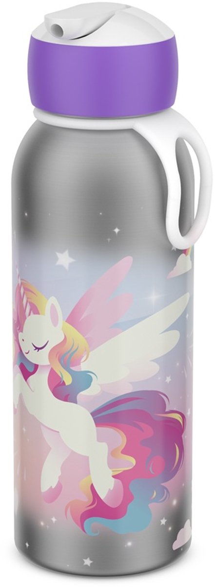 Mepal Isolierflasche Flip-Up Campus – 350 ml – 12 Stunden kalt, 4 Stunden heiß – Trinkflasche mit Strohhalm für Kinder – Einhorn-Glow