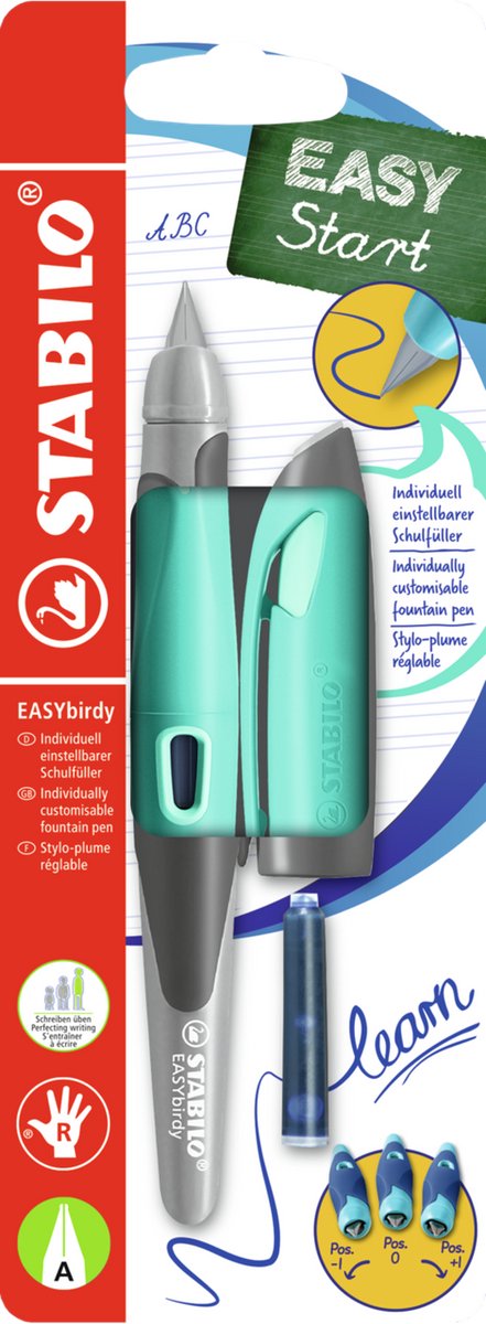 Stabilo easybirdy – ergonomischer Füllfederhalter – pastellfarbenes Aquagrün – eine Spitze für Rechtshänder