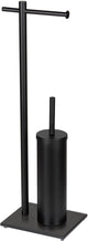 Wenko Toilettenbutler Resera aus schwarz-mattem Stahl und schwarzem Glas – Toilettenbürste mit Halter und Toilettenpapierhalter freistehend
