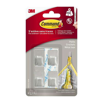 3 m 1072423 – Command 4 Edelstahlhaken S 17031SS-4, 4 Haken, 5 Streifen | 5 Stück