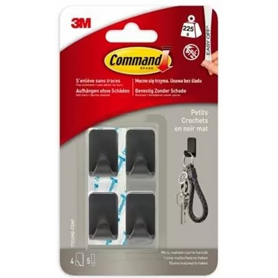 3 m 1072881 – Command mattschwarze S-Haken 17032 MB, 4 Haken, 5 Streifen | 10 Stück