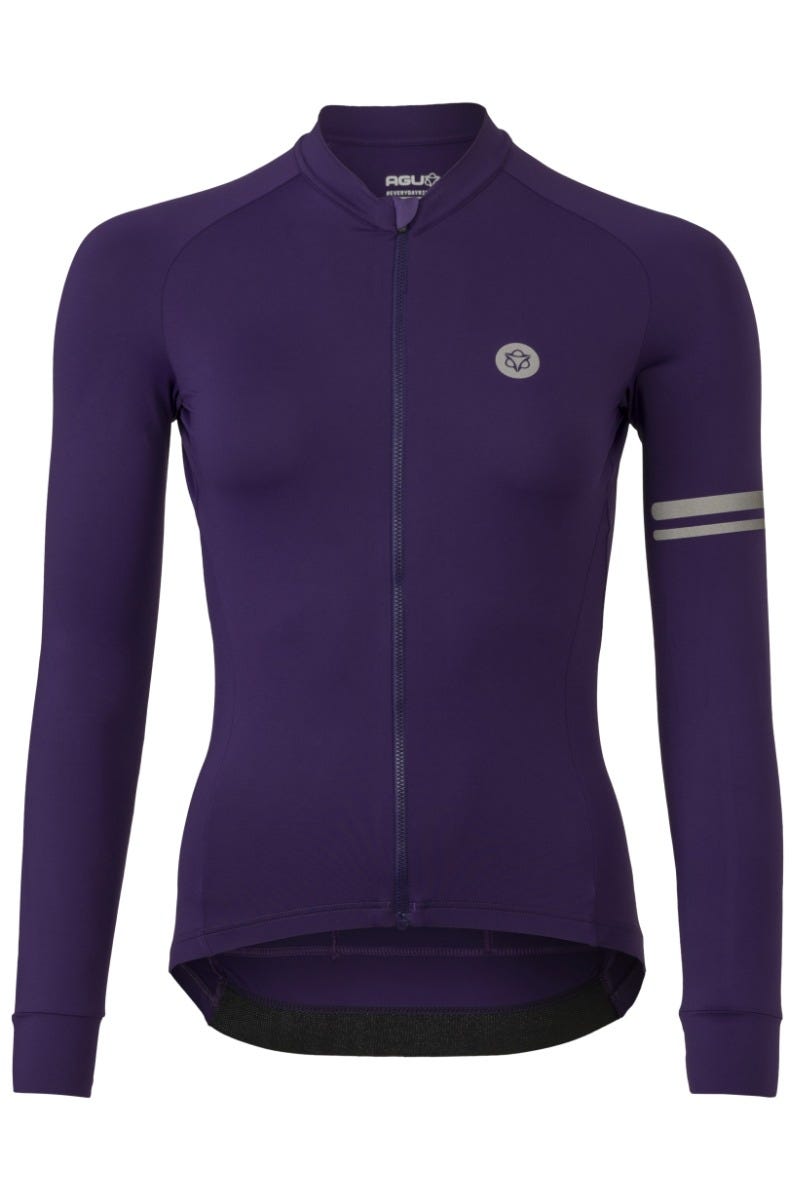 Solides Radtrikot Langarm Performance Lila Damen