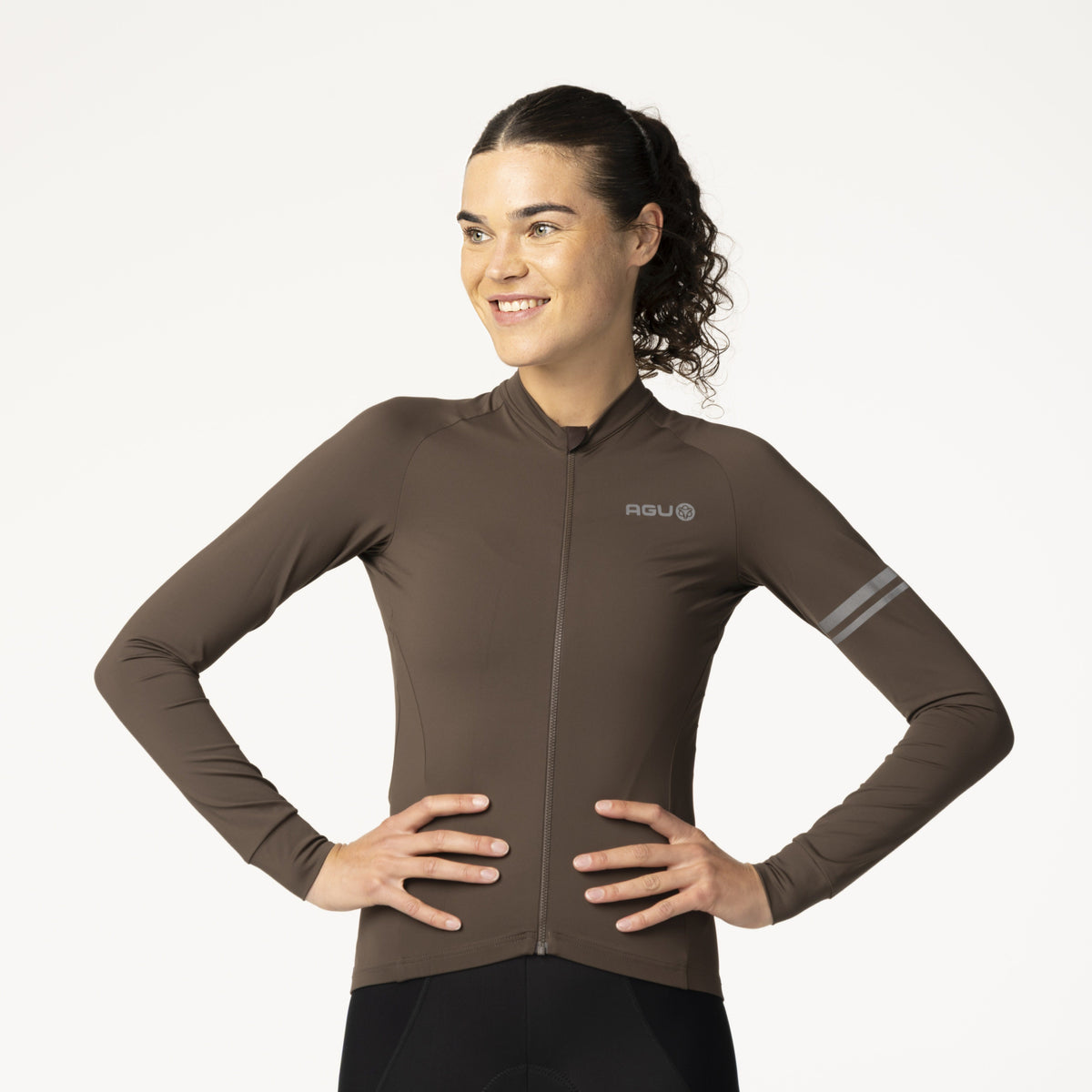 Solides Radtrikot mit langen Ärmeln, gemahlener Kaffee für Damen