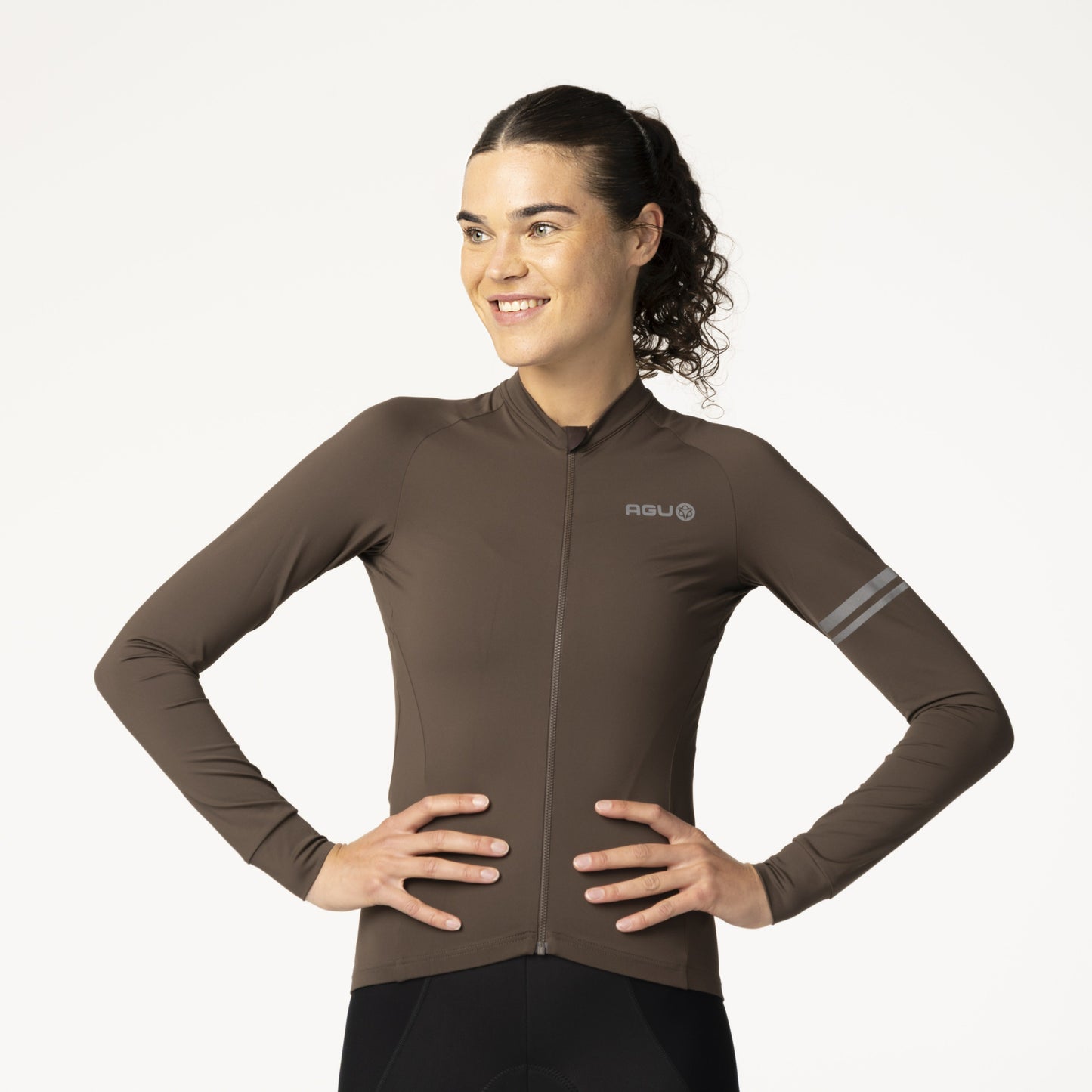 Solides Radtrikot mit langen Ärmeln, gemahlener Kaffee für Damen