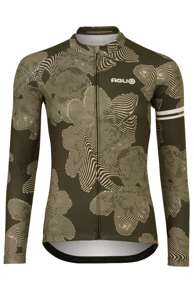Gestreiftes Blumen-Radsportshirt mit langen Ärmeln, unverzichtbar für Damen