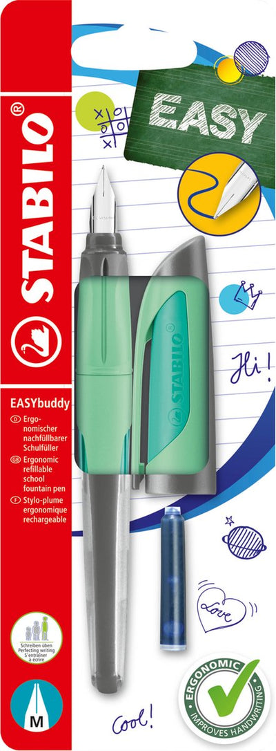 Stabilo Easybuddy Pastell – ergonomischer Füllfederhalter – Mint – Standard-M-Feder für Rechtshänder