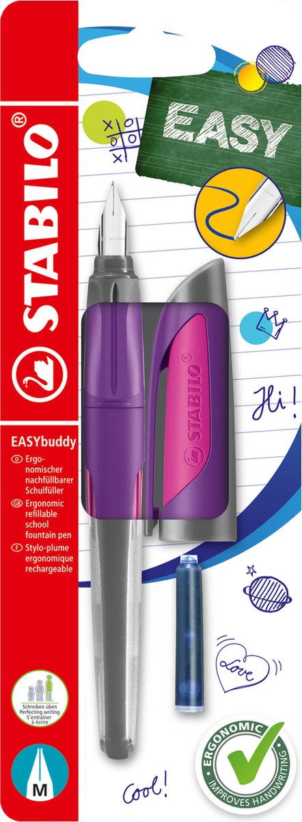 Stabilo easybuddy – ergonomischer Füllfederhalter – lila magenta – Standard-M-Feder für Rechtshänder