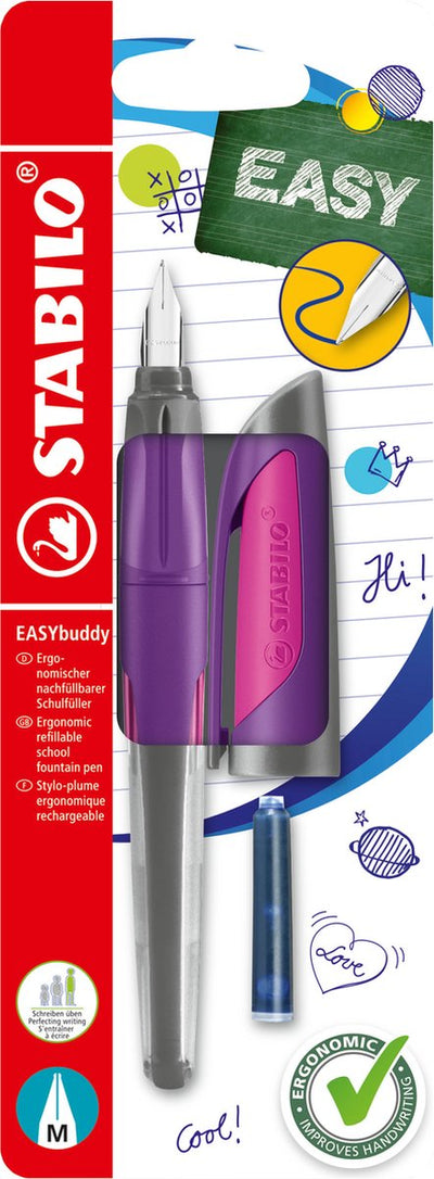 Stabilo easybuddy – ergonomischer Füllfederhalter – lila magenta – Standard-M-Feder für Rechtshänder