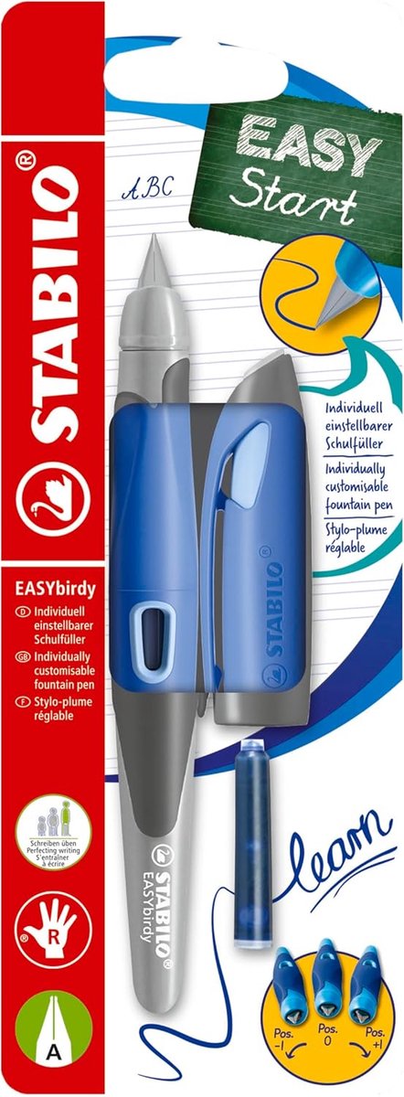 Stabilo easybirdy – ergonomischer Füllfederhalter – Pastell-Hellblau – eine Spitze für Rechtshänder