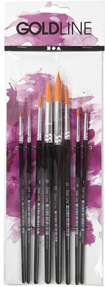 Creativ Company Gold Line Pinsel, Dim 0+1+2+4+8+12+18+22, L: 16,5-21 cm, b: 1-8 mm, rund, 8 Stück 1 Box