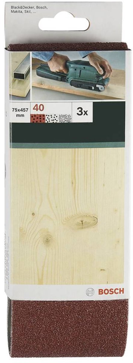 Bosch - 3-teiliges Schleifband-Set für Bandschleifer, rote Qualität 40, ungelocht, gespannt