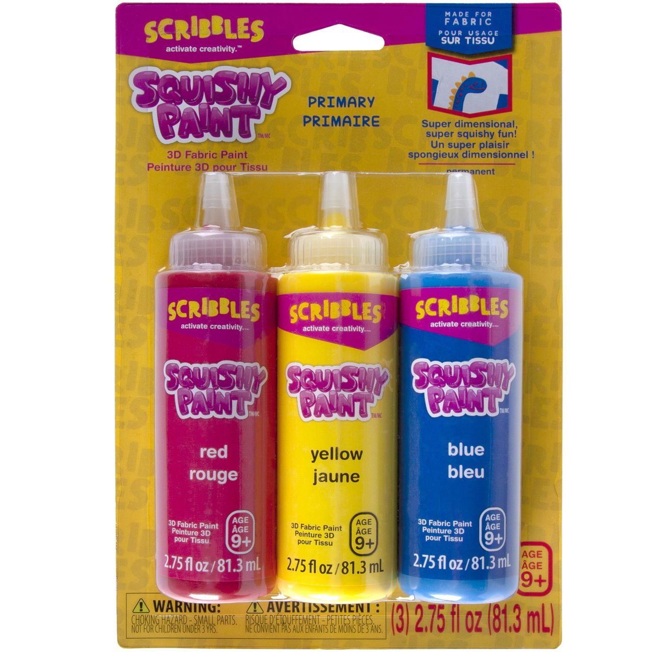 Scribbles • Squishy 3D-Textilfarbe 81,3 ml Rot Gelb Blau 3 Stück