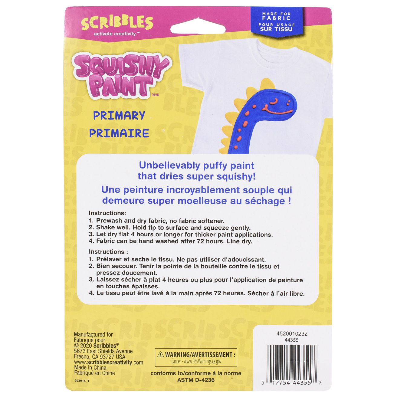 Scribbles • Squishy 3D-Textilfarbe 81,3 ml Rot Gelb Blau 3 Stück