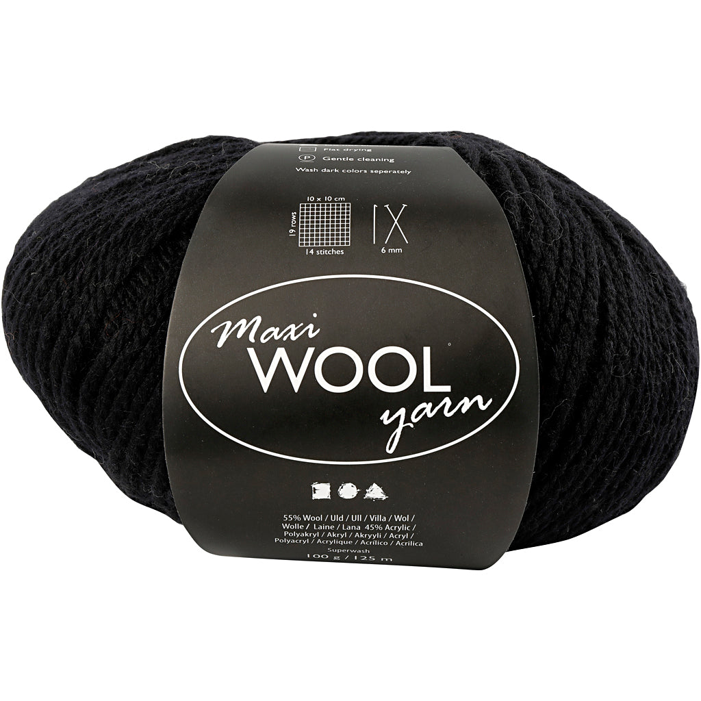 Creativ Company Wollgarn, L: 125 m, schwarz, 100 g 1 Knäuel