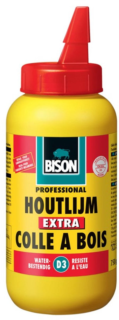 Bison Holzleim extra 750 Gramm – hochwertiger, wasserbeständiger weißer Holzleim, trocknet transparent, lösungsmittelfrei, überstreichbar, D3, stärker als Holz