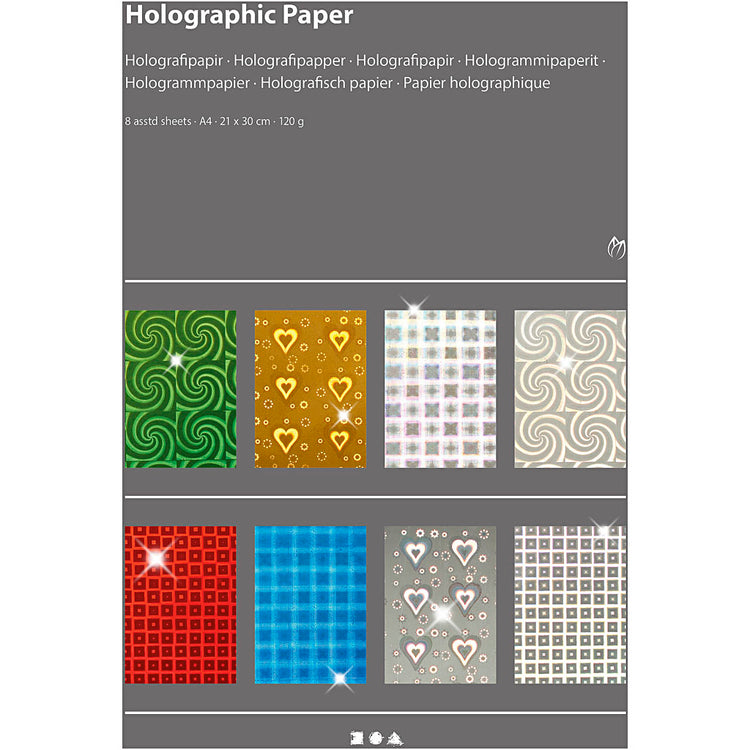 Kreativfirma Holographic Paper, A4, SEL 210 x 297 mm, 120 g, 8 Div -Blätter 1 Box