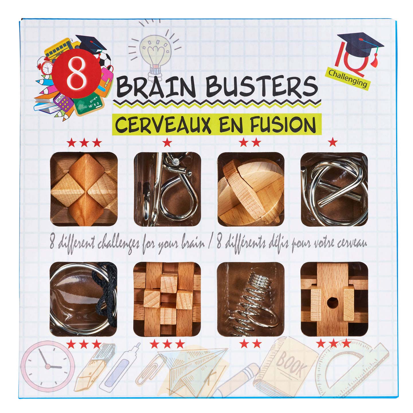 Gehirn-Puzzle-Set Holz und Metall, 8teilig