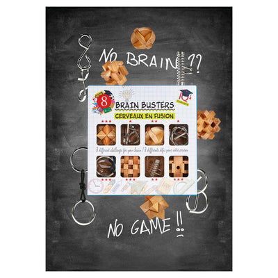 Gehirn-Puzzle-Set Holz und Metall, 8teilig