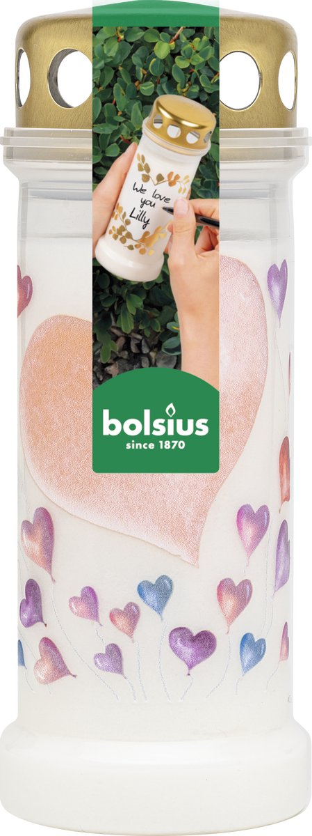 Bolsius - Notiz aus dem Herzen - Gedenklicht - mit Deckel - Luftballons - 70 Brennstunden