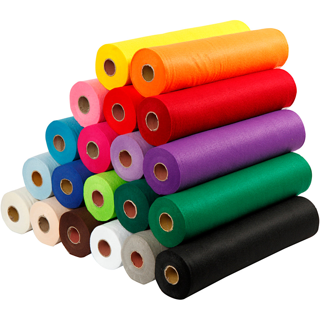 Creativ Company Hobbyfilz, B: 45 cm, Stärke 1,5-2 mm, 180-200 g, verschiedene Farben, 20x5 m 1 Karton