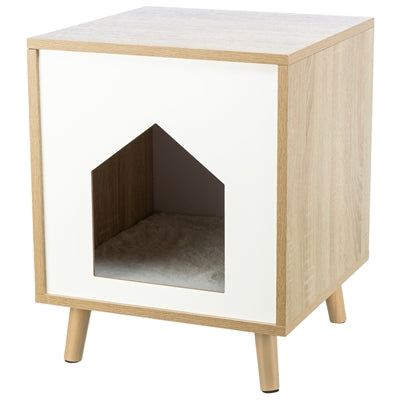 Trixie Cat Basket Haus Isa Holz hellbraun weiß aussehen